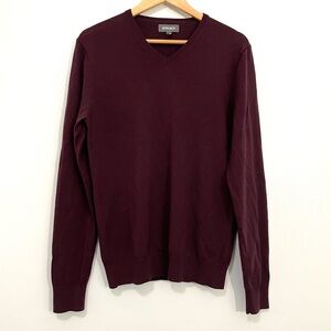Bonobos Plum Merlot Extra Fine Merino Wool V Neck Slim Pullover Sweater M